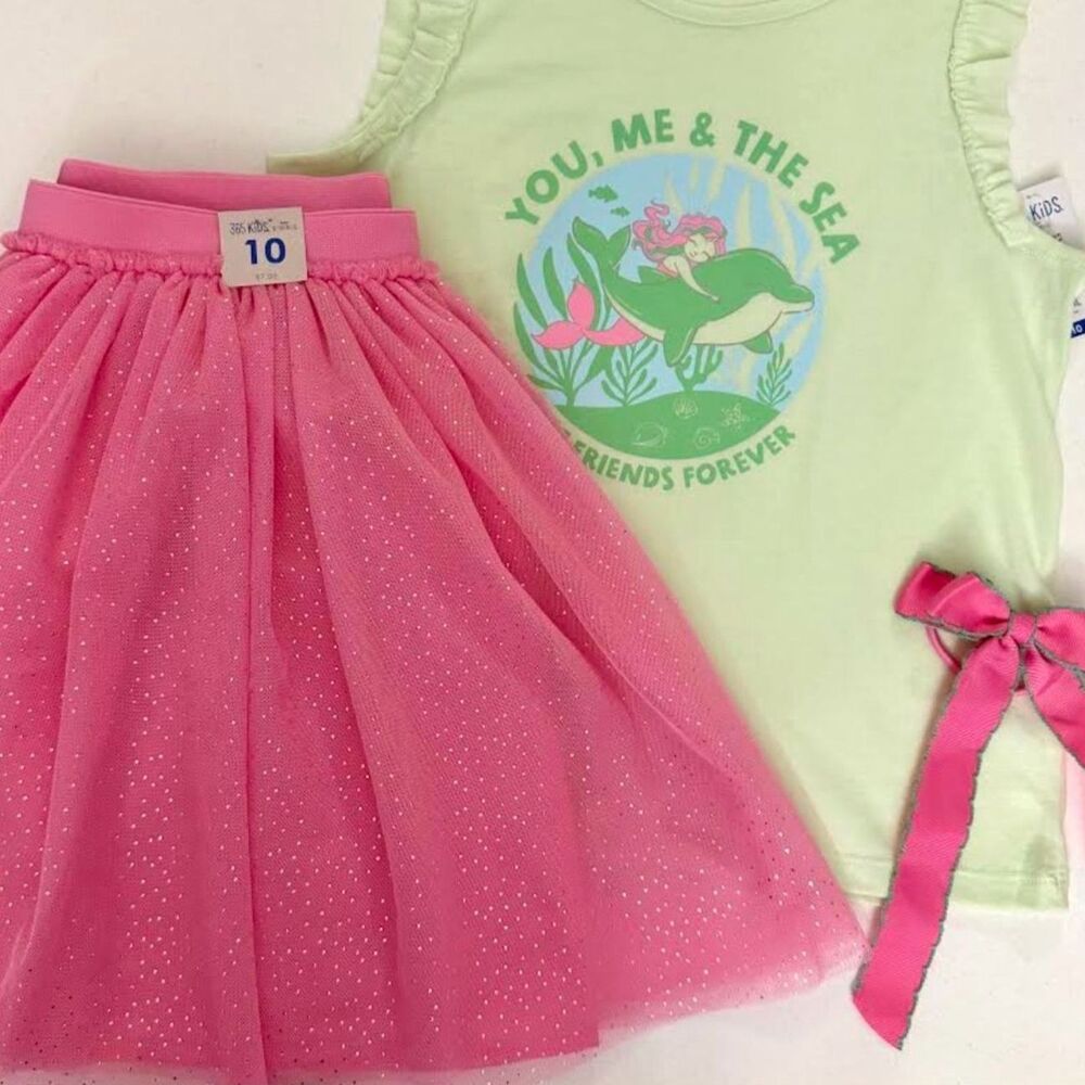 NWT 365 Kids Garanimals Girls Size 10 Outfit Set Mermaid Tank Skirt Hair Ribbon